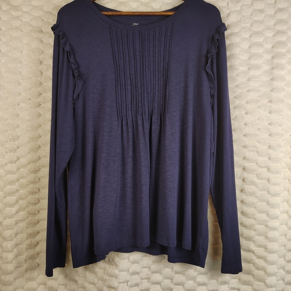 Aerie Navy Real Soft Pleated Shirt with Ruffle Accents Women's Size XXL - Picture 3 of 11